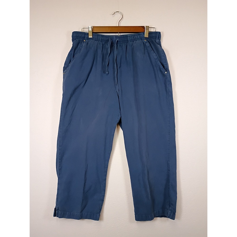 Coastal Grandma Erika Womens Small Blue 100% Cotton Elastic Waist Cropped Pants